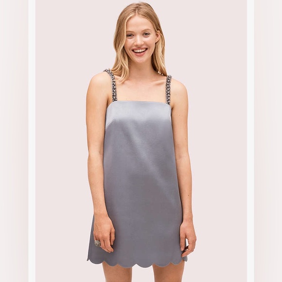 Kate Spade Pearl Pavé Shift Gray Satin Mini Dress size 8 $550 - Picture 1 of 11